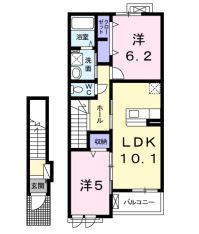 トゥールビヨン(2LDK/2階)の間取り写真