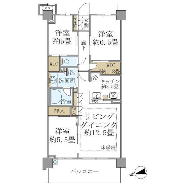 BRILLIACITY横浜磯子A棟(3LDK/6階)の間取り写真