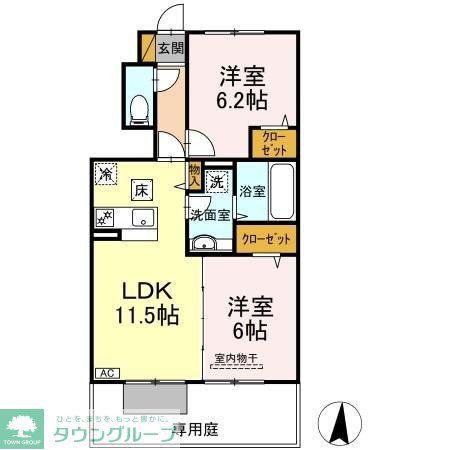 サンハイムふじB棟(2LDK/1階)の間取り写真