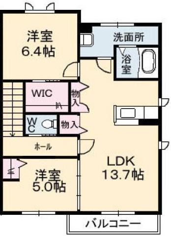 シャーメゾンレフレールI(2LDK/2階)の間取り写真