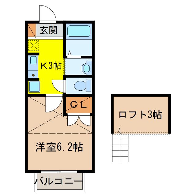 パルテネール北及 S棟(1K/2階)の間取り写真