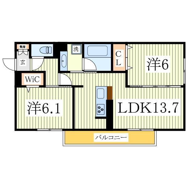 フライハイト(2LDK/2階)の間取り写真