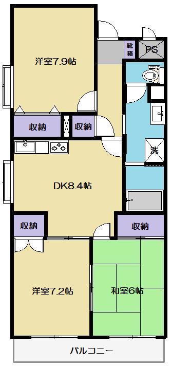 プレジデント六丁の目(3DK/2階)の間取り写真