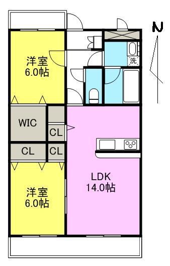 HILL SIDE 1(2LDK/3階)の間取り写真