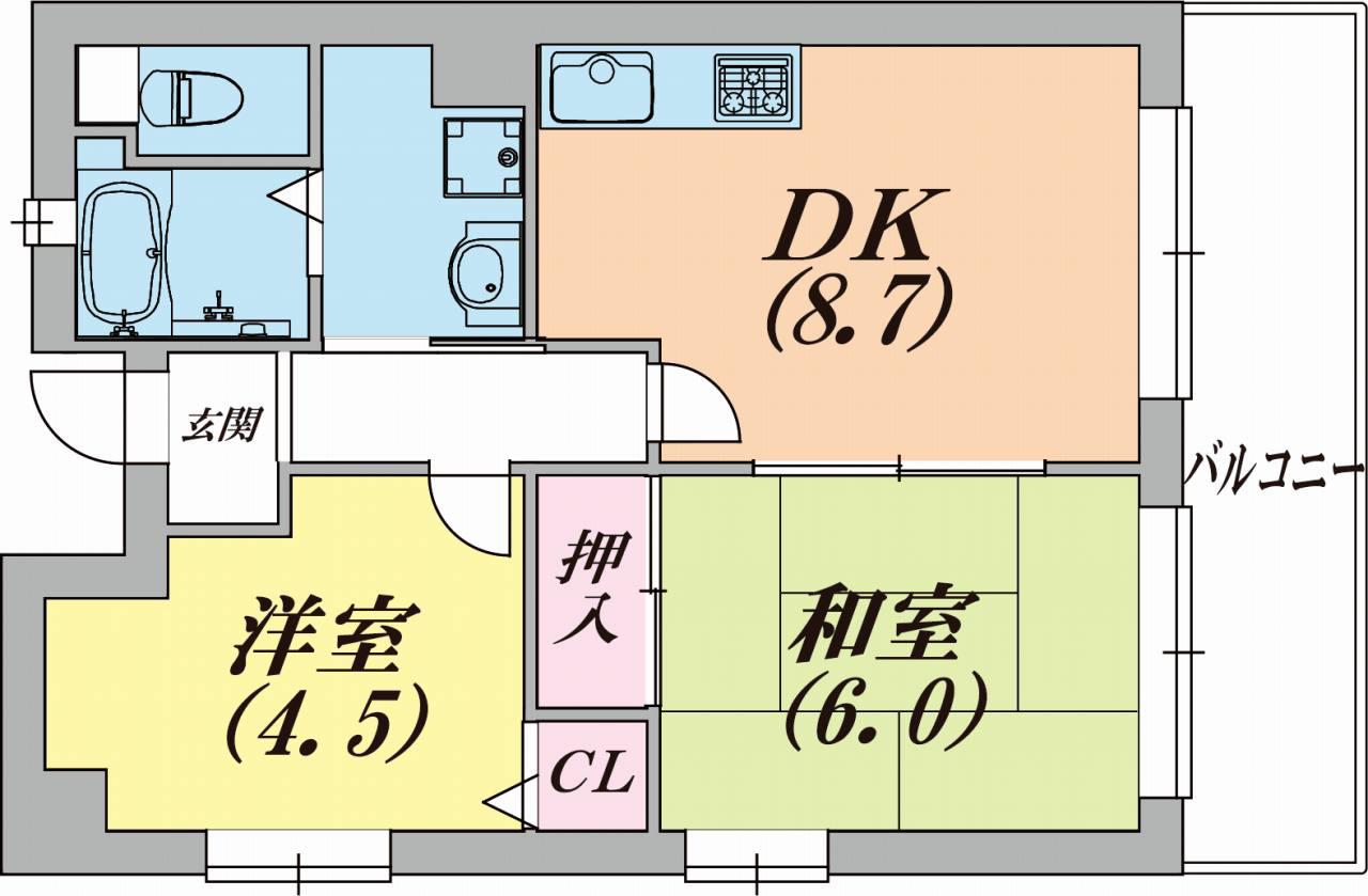サンノーブル兵庫(2DK/3階)の間取り写真