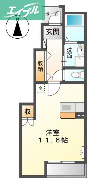 JR津山線 法界院駅 徒歩14分 2階建 築15年(ワンルーム/1階)の間取り写真