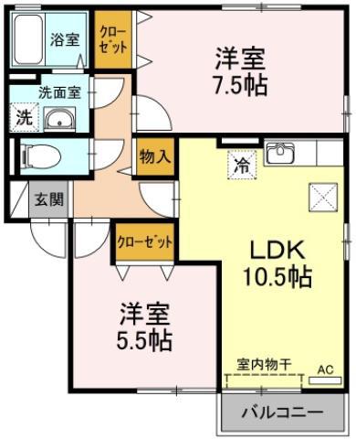 エトワール(2LDK/1階)の間取り写真