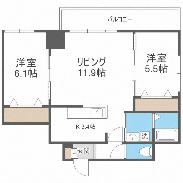 グラン札幌(2LDK/9階)の間取り写真