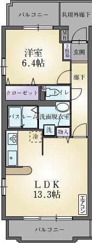 ソレイユノール(1LDK/2階)の間取り写真