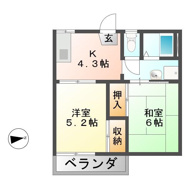 グリーンハイツ一色B(2DK/2階)の間取り写真