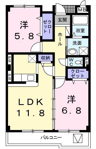 グランジュテ(2LDK/3階)の間取り写真