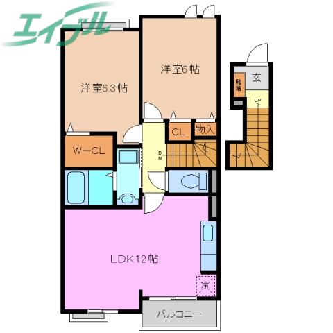 リバーサイド タウンB(2LDK/2階)の間取り写真