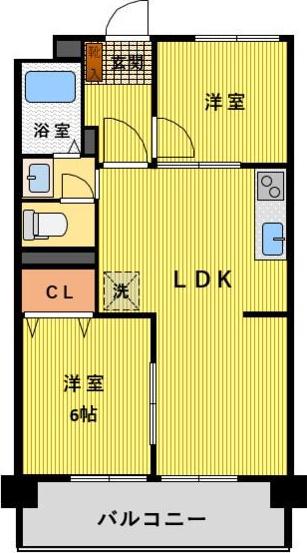 第二若葉ビル(2LDK/5階)の間取り写真