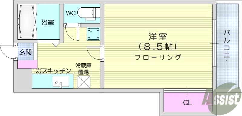 メゾンブランシュ2(1K/4階)の間取り写真