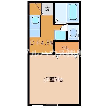 ストリーム萩尾(1DK/1階)の間取り写真