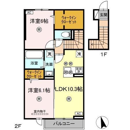 RION(2LDK/2階)の間取り写真