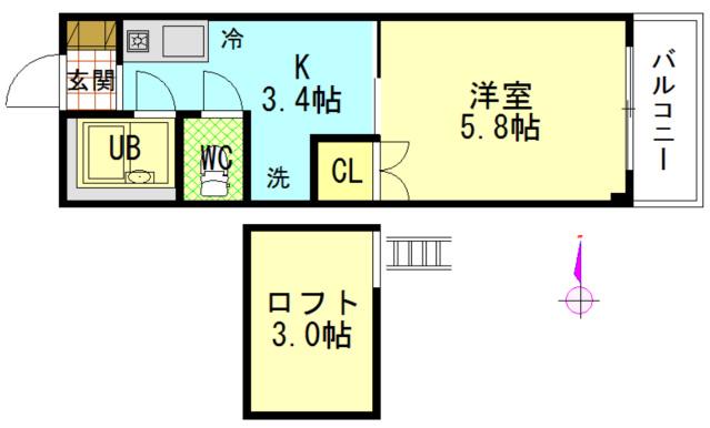 セントラルリバー(1K/2階)の間取り写真