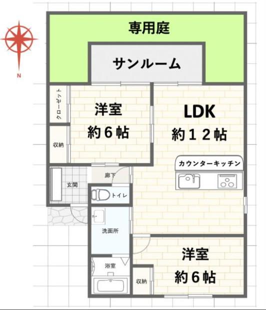 坂出市のオススメのリフォーム済みで人気の物件(2LDK/1階)の間取り写真