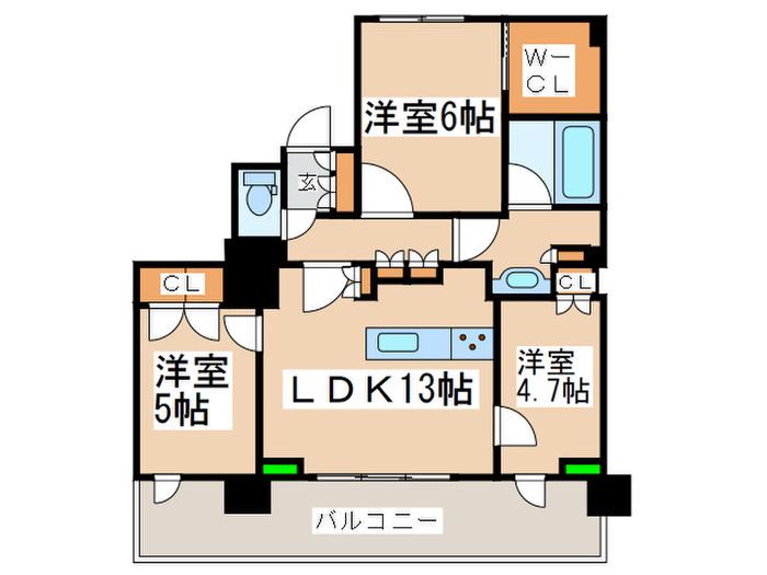 リーフィアタワー海老名アクロスコート(3LDK/2階)の間取り写真