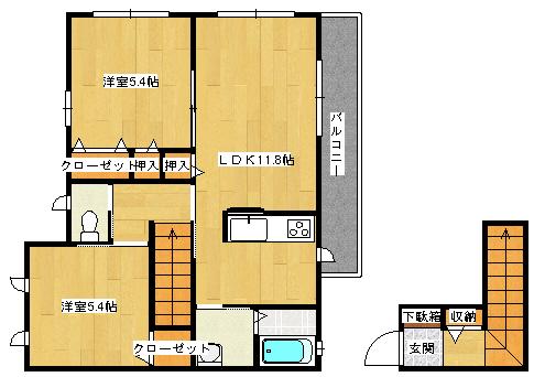 モンソレイユ B棟(2LDK/2階)の間取り写真