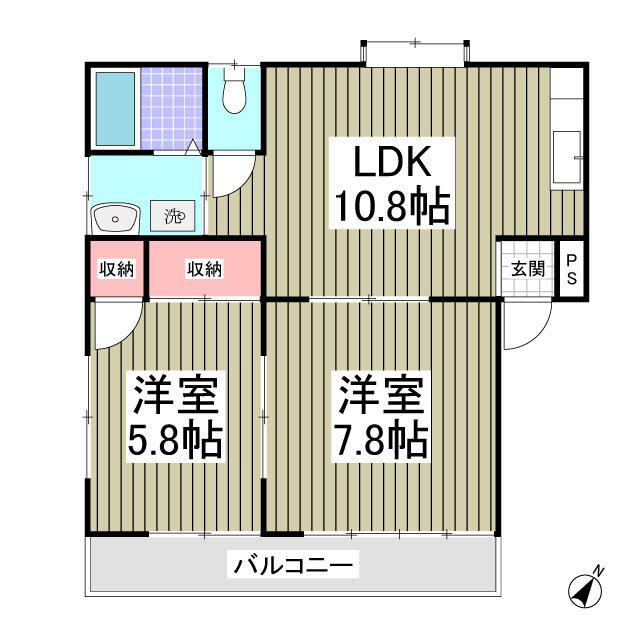 メゾンメヌエット(2LDK/2階)の間取り写真