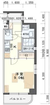 しゃとれ新寺(1K/2階)の間取り写真