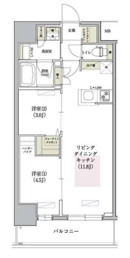 アーバネックス南森町ウエスト(2LDK/15階)の間取り写真