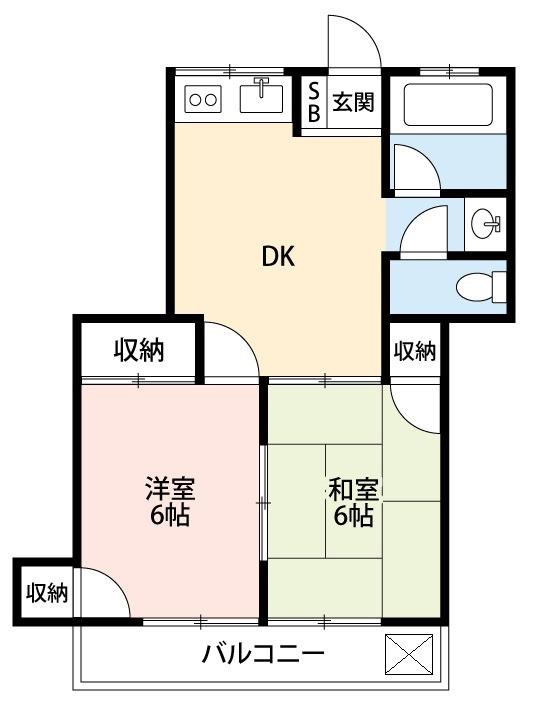 たかはしハイツ(2DK/2階)の間取り写真