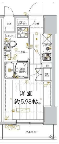 レガリス品川サウス(1K/6階)の間取り写真