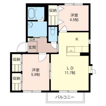 グランシードつきみ野II(2LDK/2階)の間取り写真