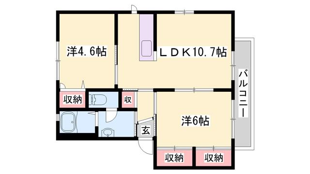 バリュージュ西島A棟(2LDK/1階)の間取り写真