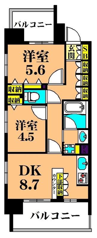 グレイスコート大森海岸(2DK/14階)の間取り写真