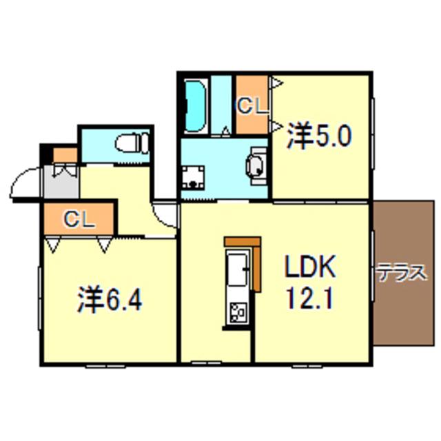 クオーレII(2LDK/1階)の間取り写真