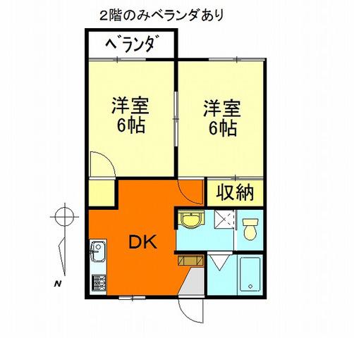 ハイツYUUMA・A(2DK/2階)の間取り写真