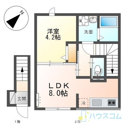 吹田市新芦屋アパート(1LDK/2階)の間取り写真