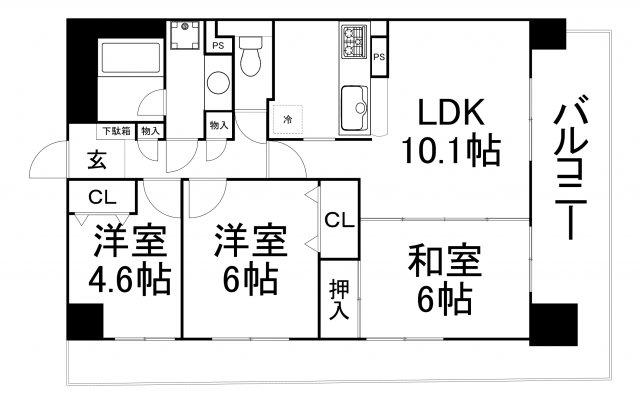 グランドメゾン松屋町(3LDK/10階)の間取り写真