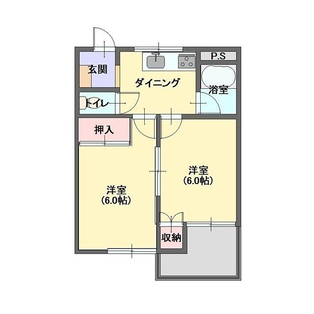 畑野ハイツ A棟(2DK/1階)の間取り写真