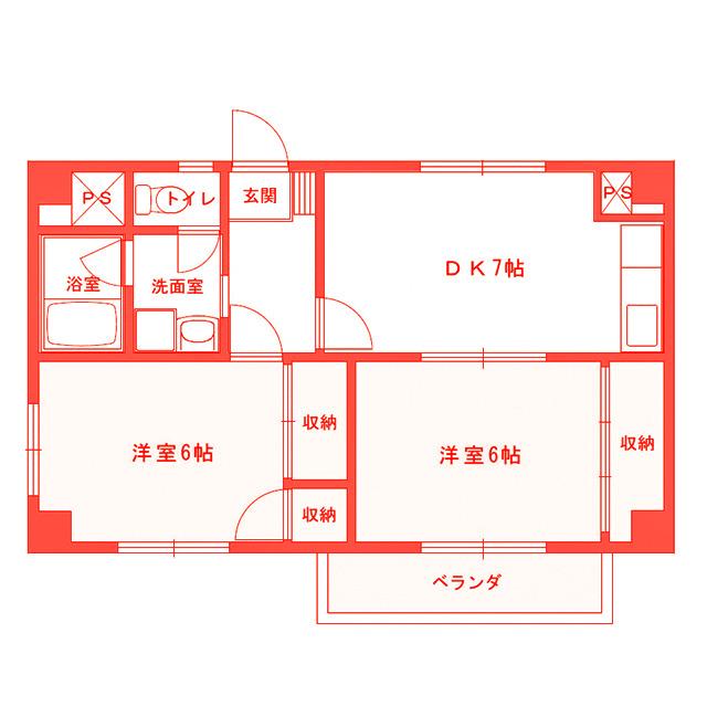 シャトー野比(2DK/1階)の間取り写真