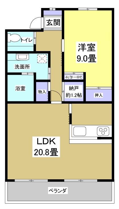 シエスタ海老塚(1LDK/1階)の間取り写真