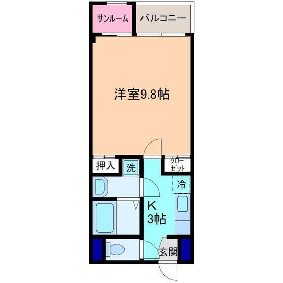 CALME(1K/3階)の間取り写真