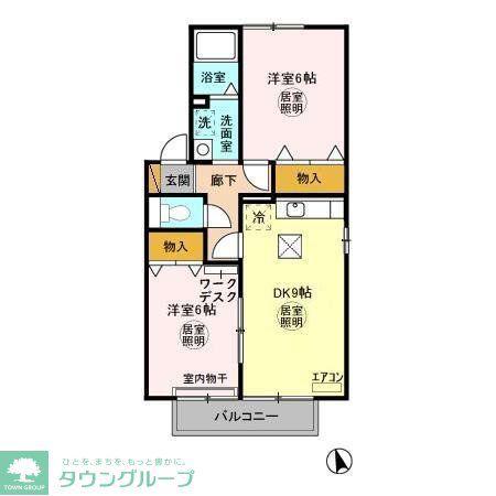 アルカイックシャトー北館(2DK/1階)の間取り写真