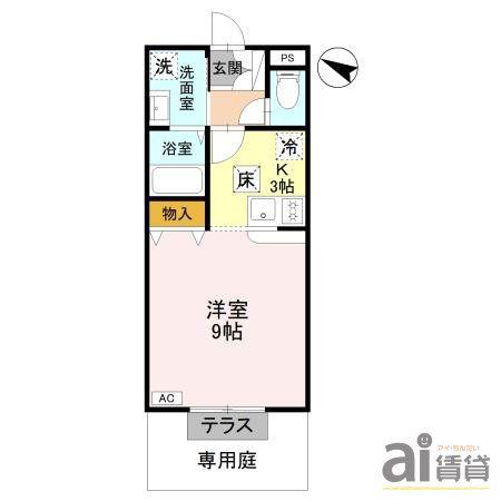 ドリーム狭山南KG棟(ワンルーム/2階)の間取り写真