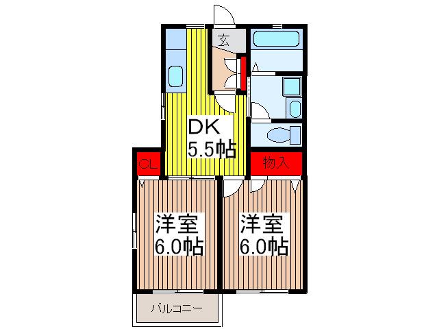 コーポサンフラワー C(2DK/1階)の間取り写真