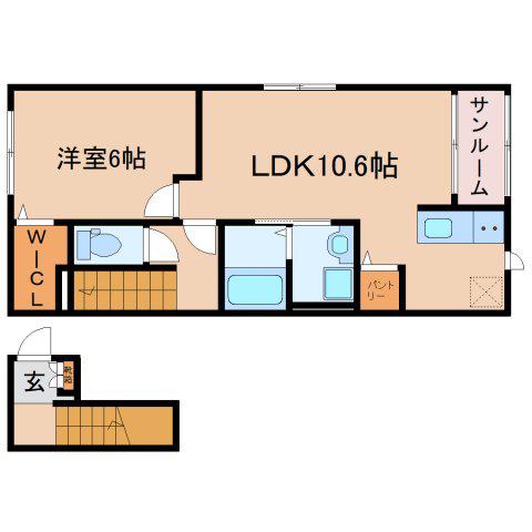 リヴェール高岡(1LDK/2階)の間取り写真