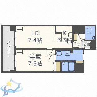 しんたくハイツ南大通S(1LDK/3階)の間取り写真