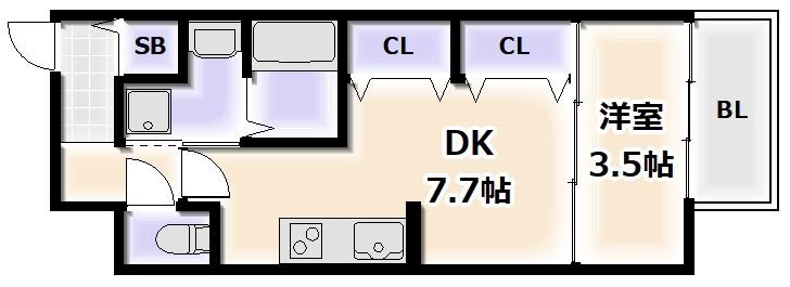 シスイル長居(1DK/6階)の間取り写真