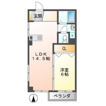 ソレイユ大曽根(1LDK/2階)の間取り写真