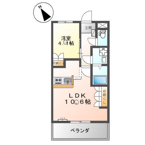 スカイパレス(1LDK/2階)の間取り写真