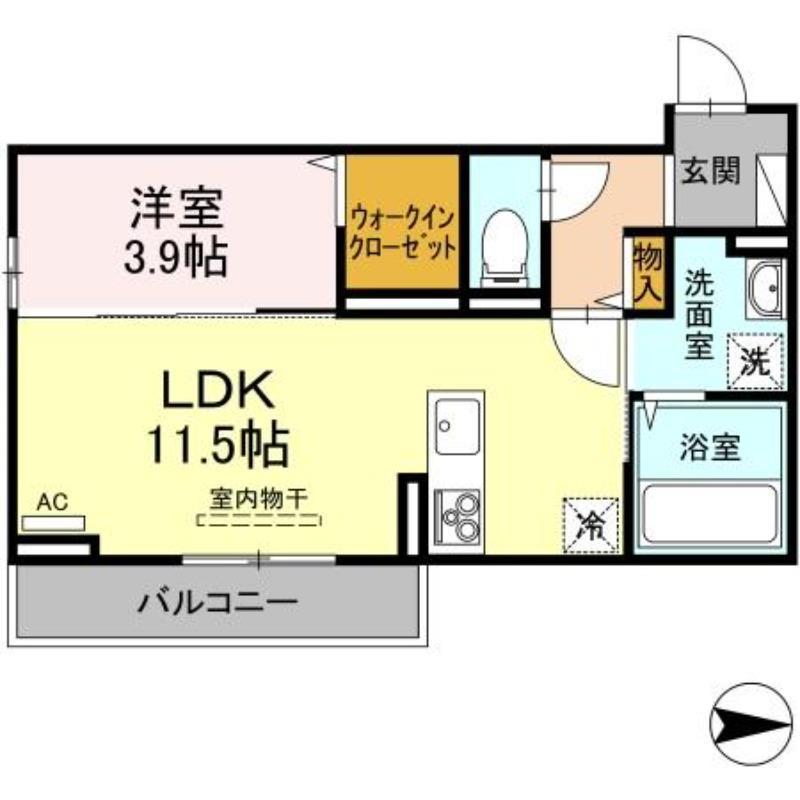 JR信越本線 黒井駅(新潟) 徒歩2分 3階建 築4年(1LDK/3階)の間取り写真