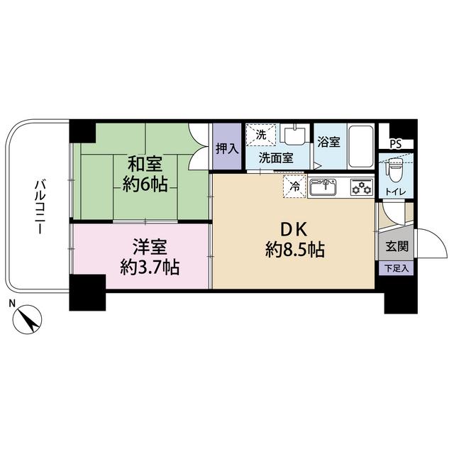 ライオンズマンション明石西新町第2(2DK/5階)の間取り写真